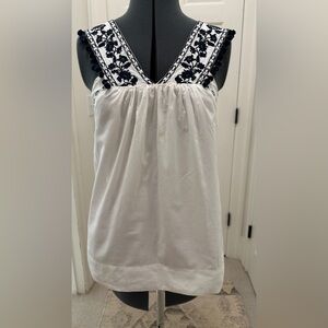 J. Crew Factory Ivory and Navy Embroidered Tank Top